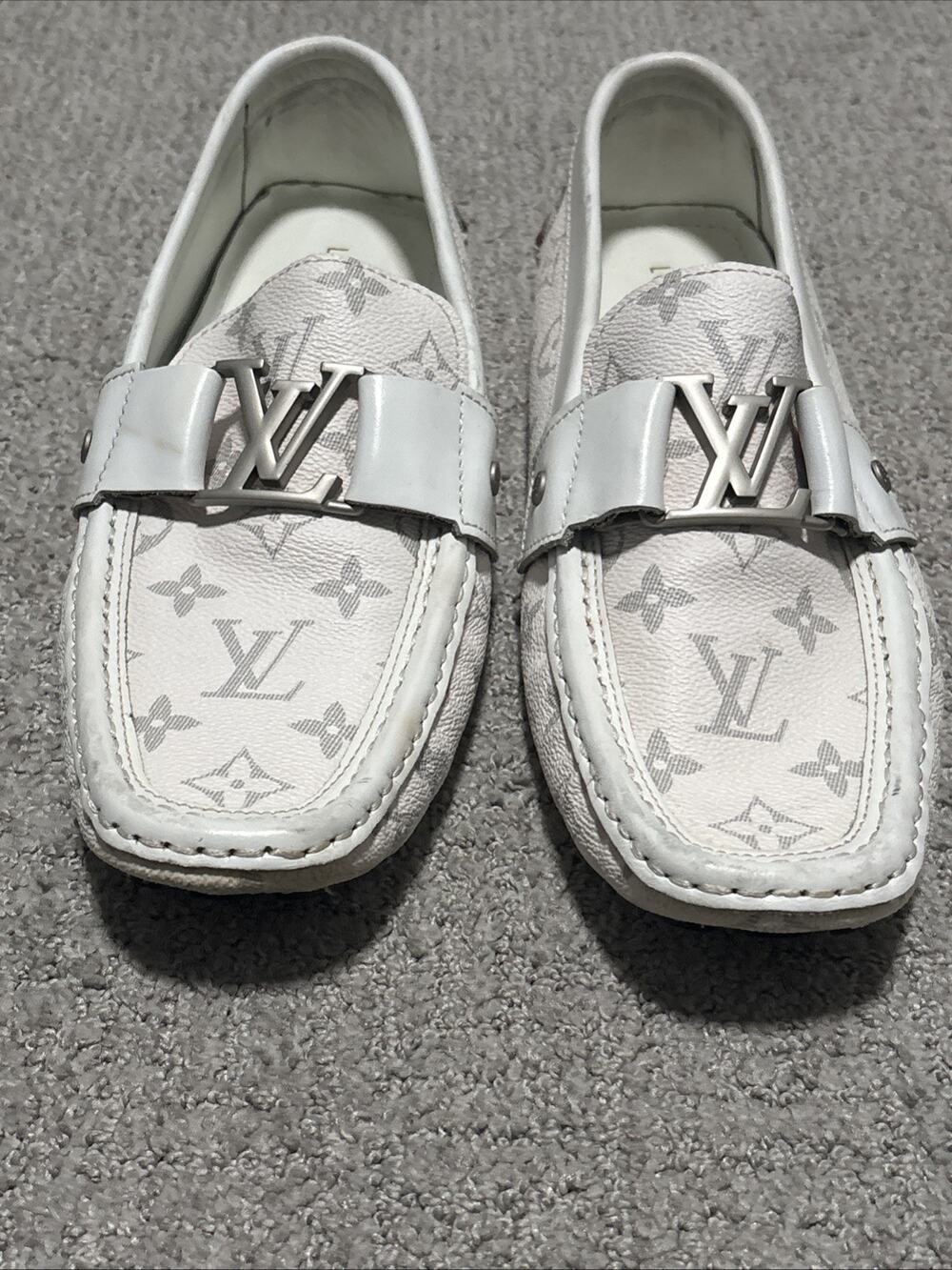 Louis Vuitton White Monogram Leather Hockenheim Loafers Drivers Shoes Men Size 9